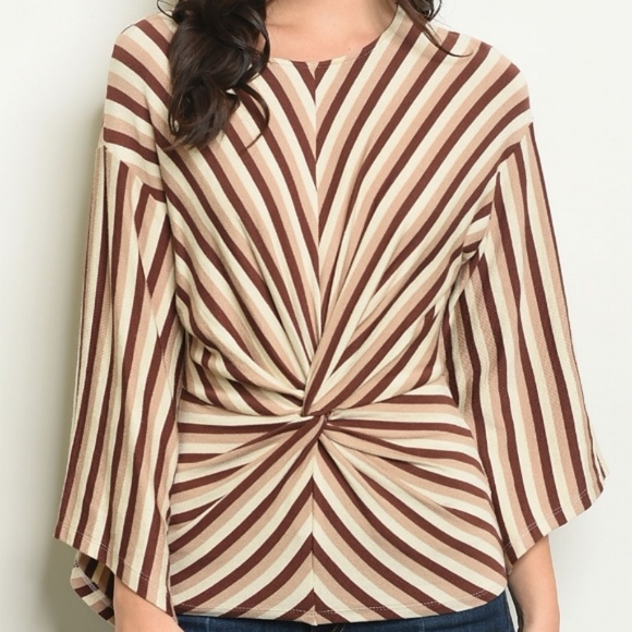 Fate Tops - Panel Stripe Front Twist Blouse